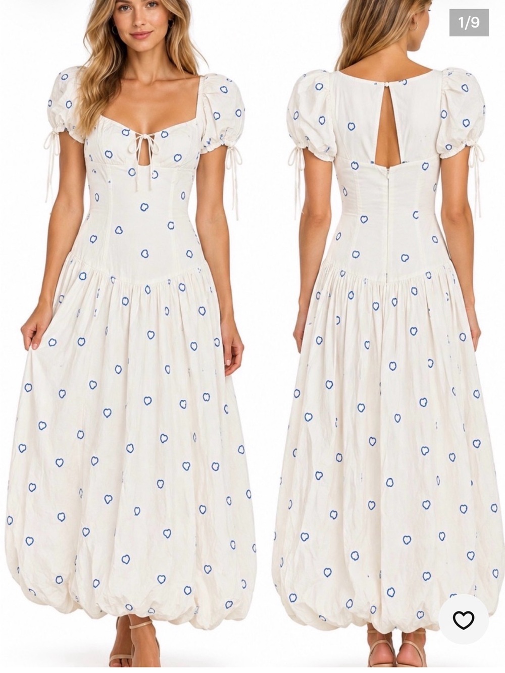 Free People Bali Sprinkled Heart Puff Sleeve Bubble Hem Dress NWT - Picture 3 of 8
